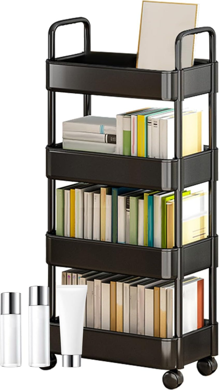 Mobile storage solution: rolling cart in white, with handle and durable wheels.