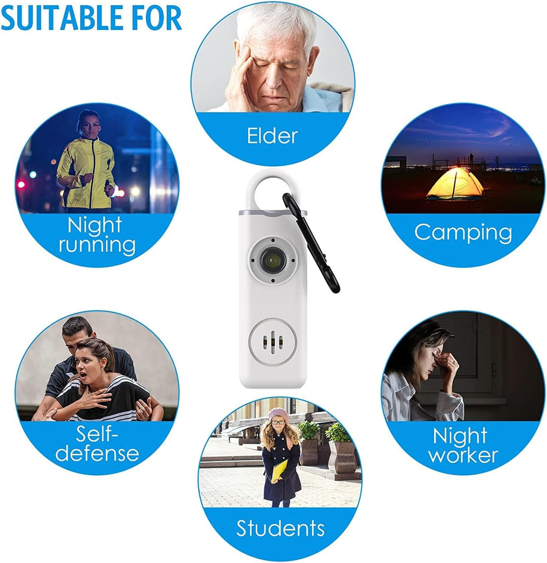 Veyora 130dB personal safety alarm, showing battery compartment and robust construction