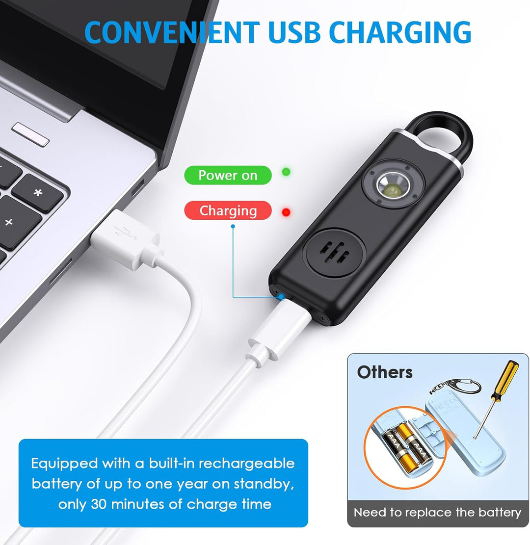 Veyora personal alarm keychain, portable self-defense device, attached to keys for easy access