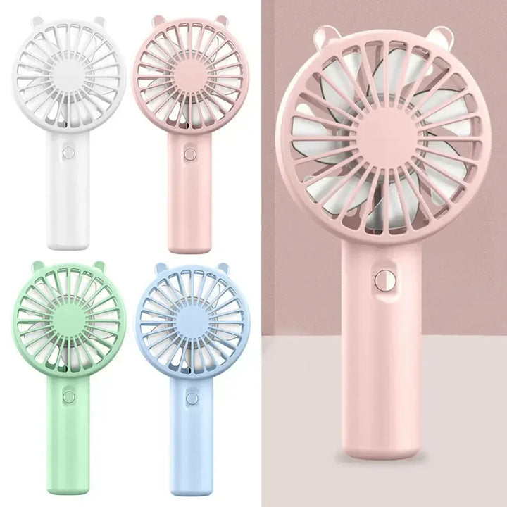 Veyra portable USB rechargeable mini handheld fan, blue, on a white background, highlighting its compact size