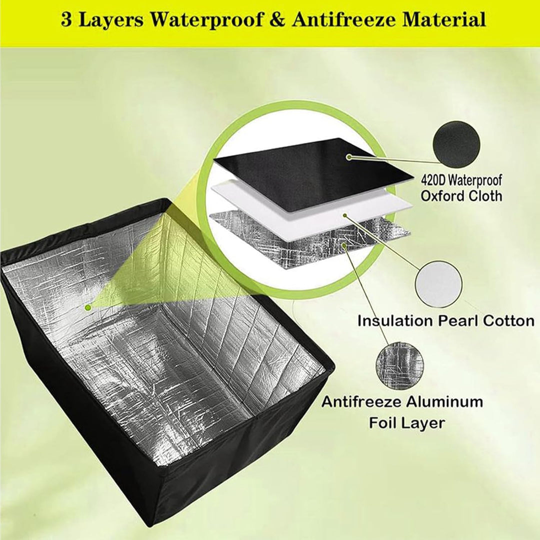 Outdoor AC unit covered with Veystrom's weather-resistant fabric for superior protection.