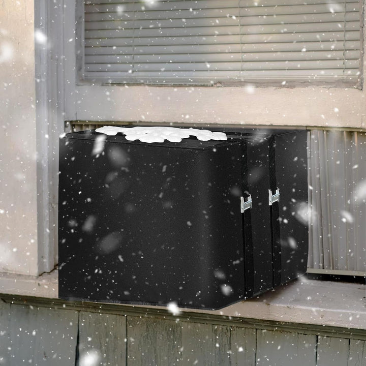 Black Veystrom outdoor AC unit cover, offering insulated, weather-resistant appliance protection.