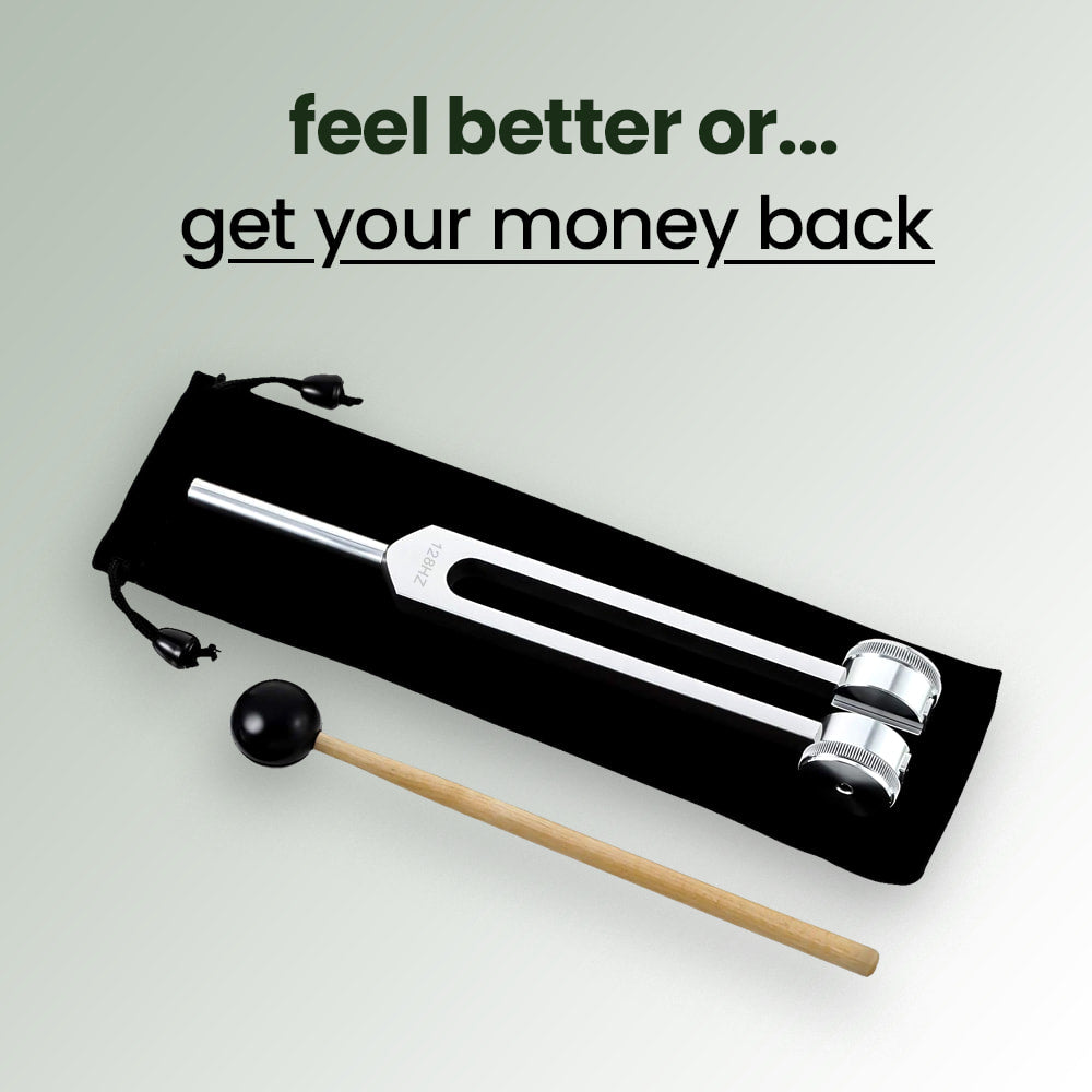 Person experiencing relaxation with VibeTherapy sound instrument for stress and pain relief.