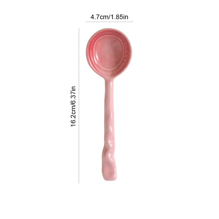 Ceramic stirring spoons, 8-piece set, with vibrant colors & ergonomic wavy handles for kitchen.