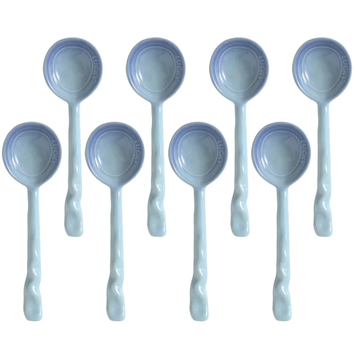 Ceramic stirring & serving spoons, 8-piece set, in vibrant colors. Durable kitchen accessories.