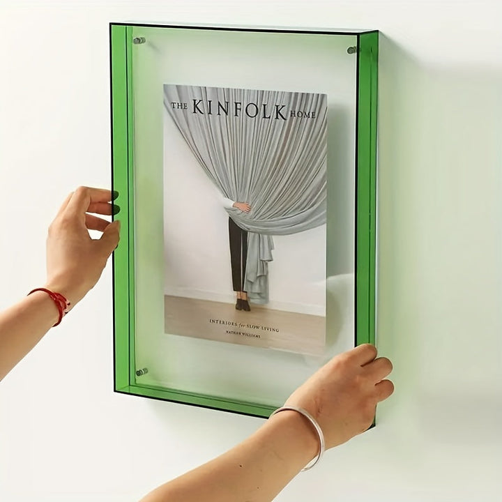 Vibrant acrylic photo frame for modern wall decor. Perfect for colorful art display.