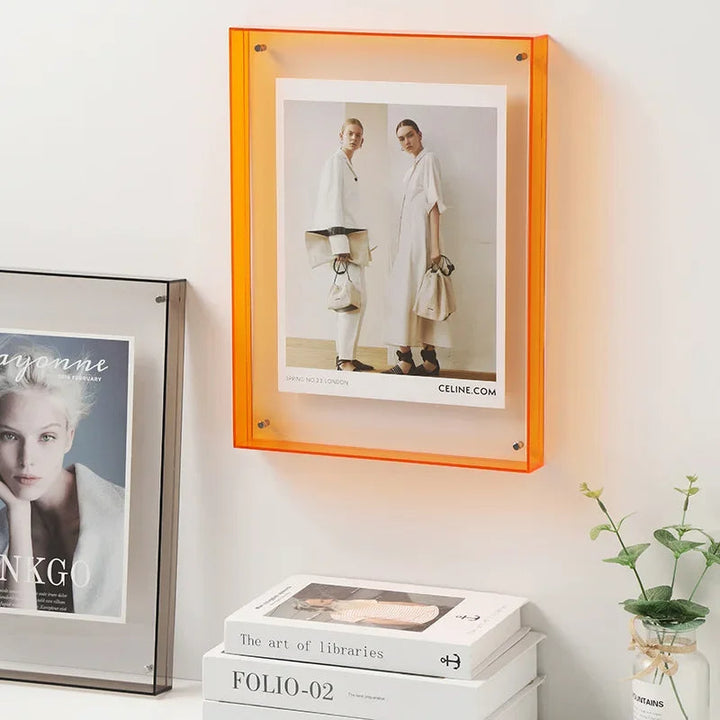 Modern colorful acrylic photo frame for displaying cherished memories on wall or table.