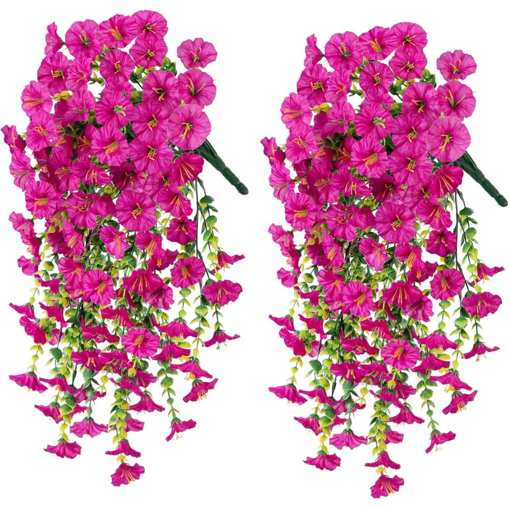 Beautiful artificial morning glory floral garland, ideal for balcony, patio, or wedding decor. Low maintenance faux flowers.