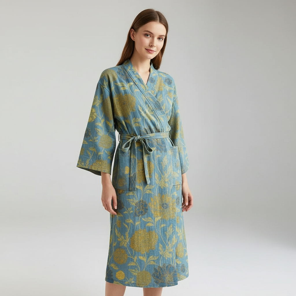 Women's BlossomRobe kimono in a colorful floral pattern, ideal for sleepwear or a bathrobe