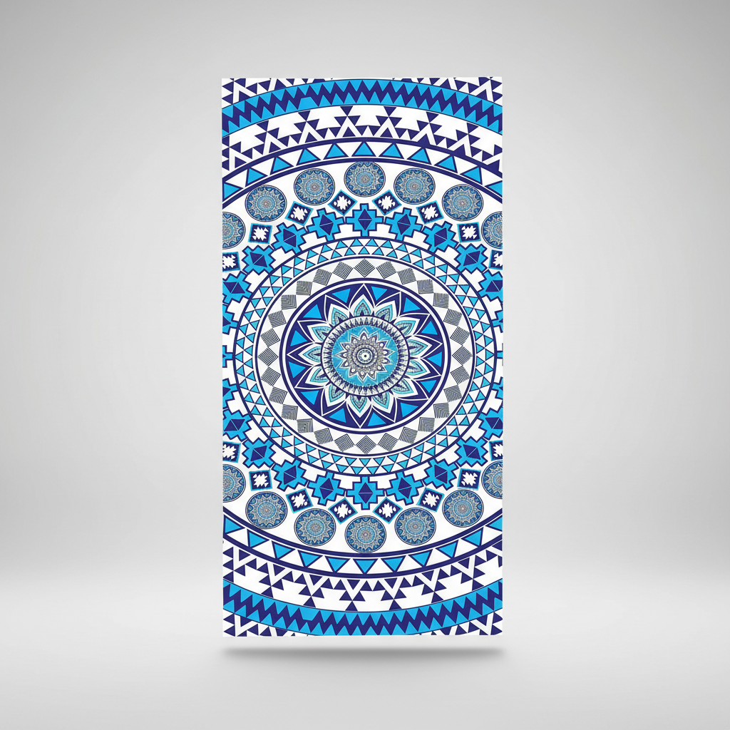 Stylish ColorPlay mandala beach towel, vibrant design, versatile for travel, beach or home