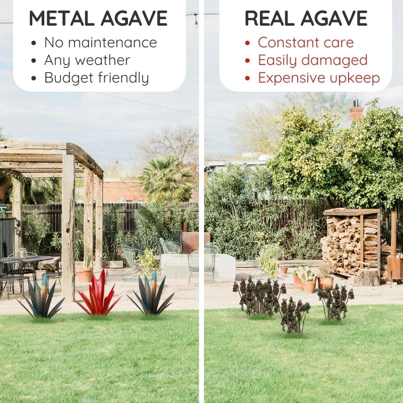 Modern vibrant metal agave home accent, an art sculpture for contemporary indoor/outdoor decor.