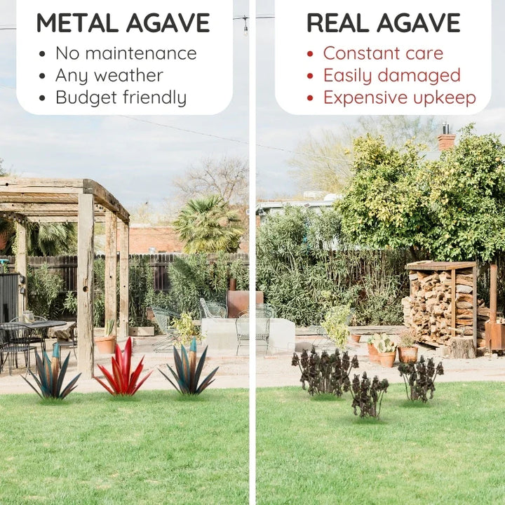 Modern vibrant metal agave home accent, an art sculpture for contemporary indoor/outdoor decor.