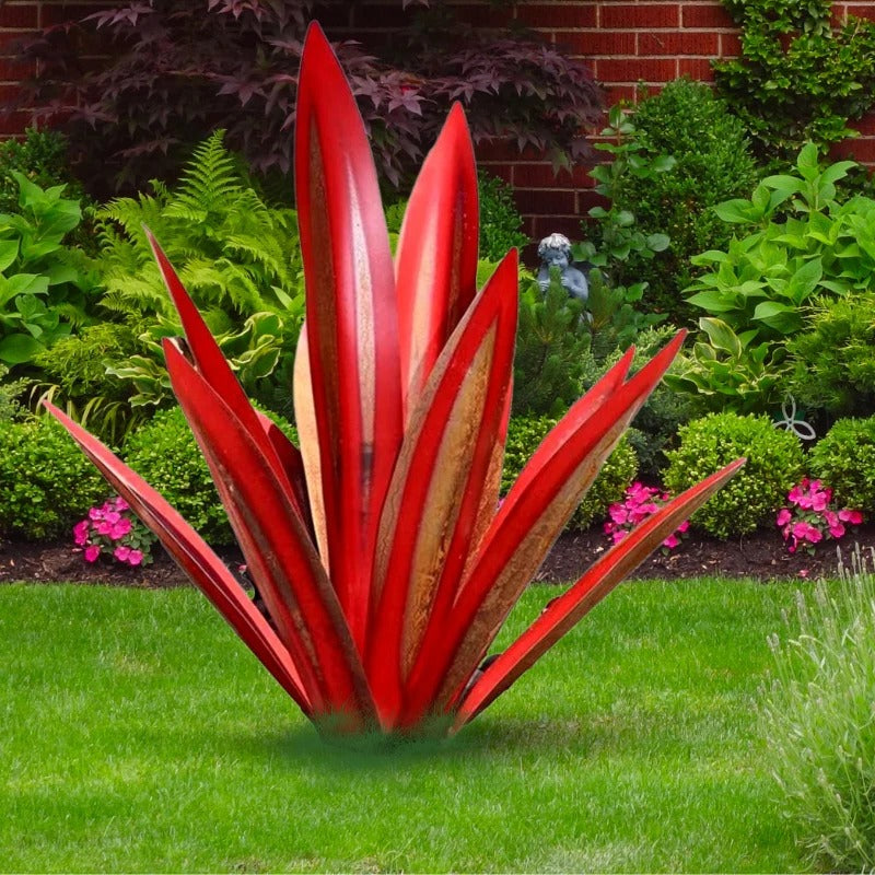 Modern metal agave sculpture, a vibrant decorative plant for indoor or outdoor home accent.
