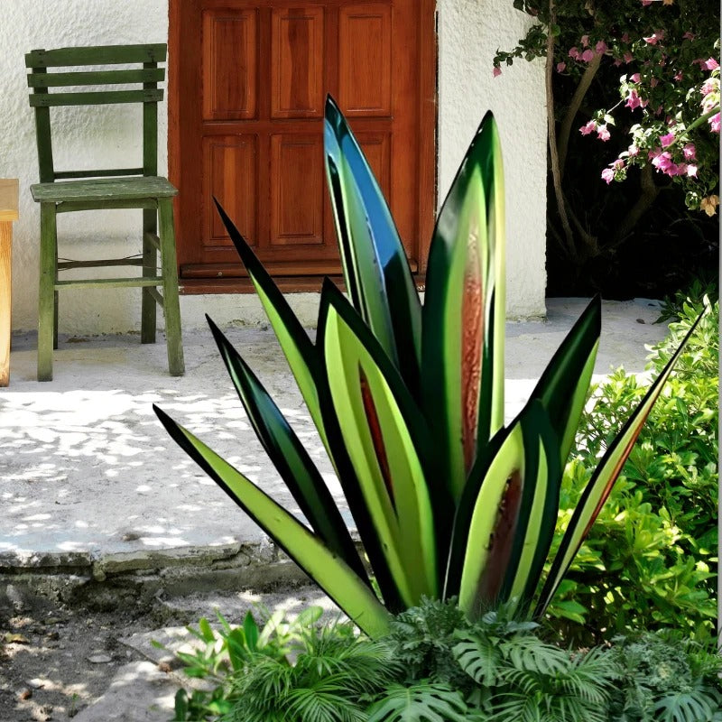 Eye-catching vibrant metal agave plant, a unique garden decor & outdoor living art piece.