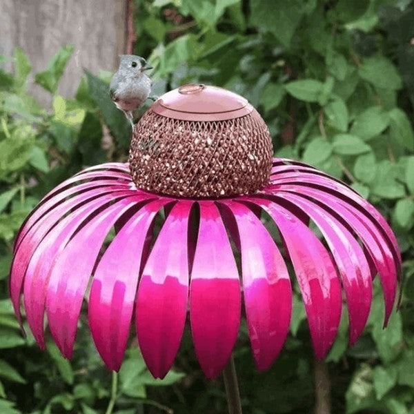 Durable metal coneflower bird feeder, a beautiful garden accessory for outdoor living and wild bird feeding.