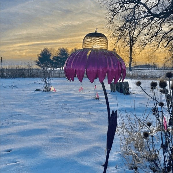 Beautiful coneflower bird feeder for nature lovers, enriching outdoor living by attracting wild birds to your garden.
