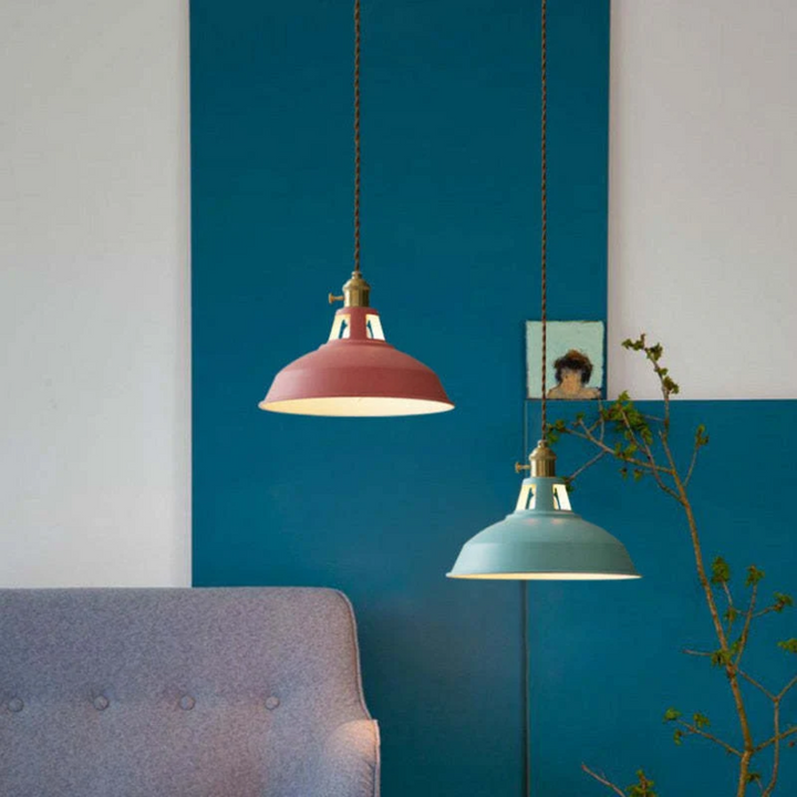 Colorful contemporary LED ceiling lamp, ChromaLuxe design, ideal for dining room lighting.