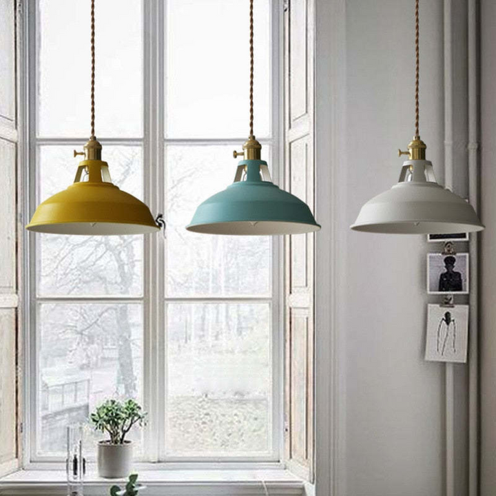 Modern colorful LED pendant, ChromaLuxe ceiling lamp, enhancing contemporary home decor.