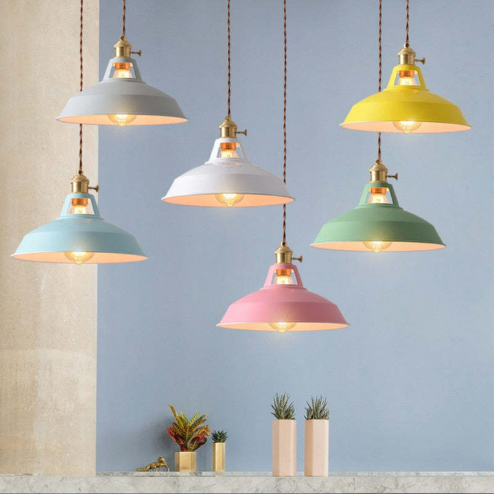 Bright and vibrant LED pendant light, modern colorful design for contemporary spaces.