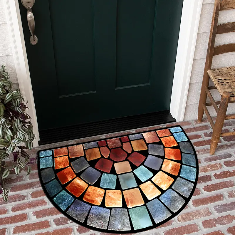 Colorful mosaic welcome mat for front door. Non-slip, durable indoor/outdoor doormat adds vibrant home decor.