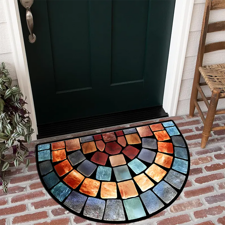 Colorful mosaic welcome mat for front door. Non-slip, durable indoor/outdoor doormat adds vibrant home decor.