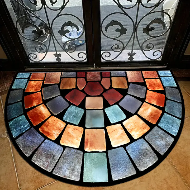 Durable, non-slip doormat featuring a vibrant mosaic pattern. Perfect indoor/outdoor welcome mat for any entryway.