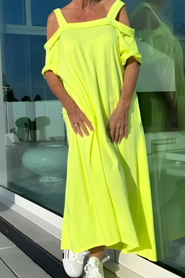 Colorful Nova off-shoulder long maxi dress for women, a versatile and flowy summer dress for beach or evening.