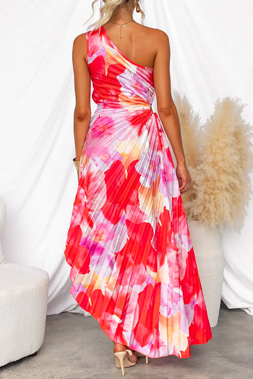 Stylish women's one-shoulder gown with vibrant zebra print & flowy asymmetric hem. A statement evening dress.
