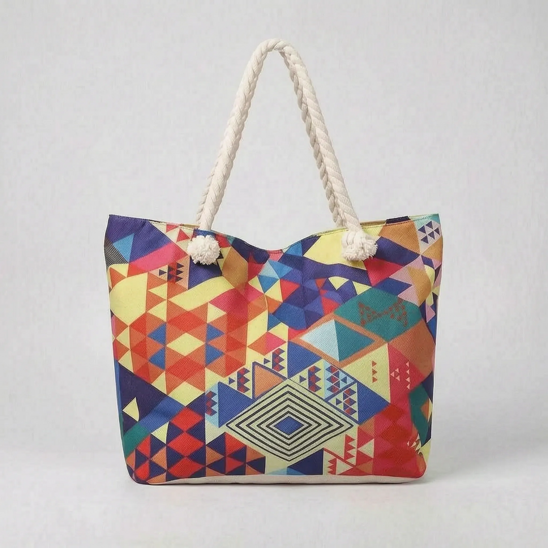 Roomy printed beach tote, great as a travel bag or casual summer accessory for women.