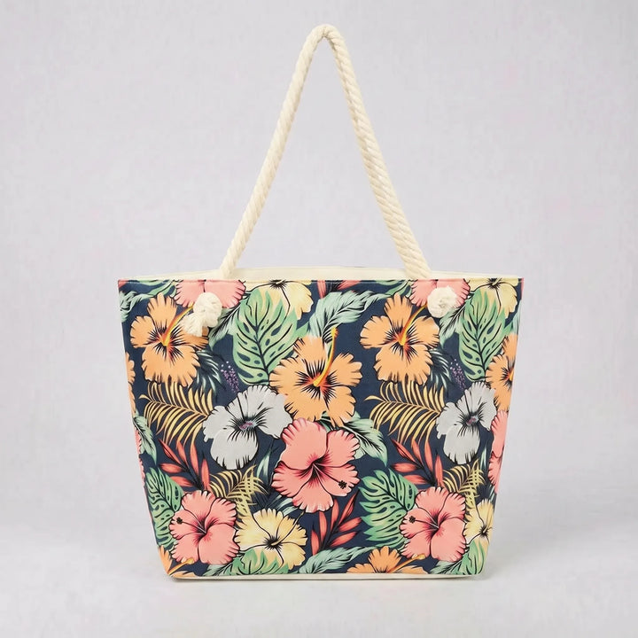 Fashionable tropical printed summer tote bag for women, ideal for beach, travel & vacation.