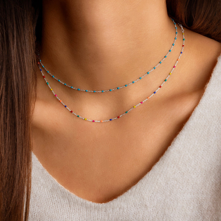 Stylish women's rainbow necklace with gold-plated finish, perfect fashion accessory or gift for her.