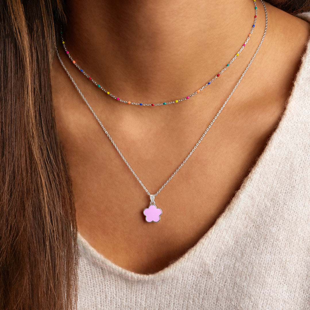 Adjustable rainbow necklace for women, with colorful beads & sterling silver, a vibrant statement piece.