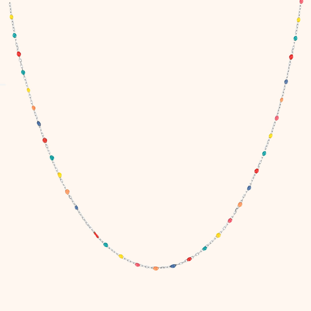 Elegant rainbow necklace for her, sterling silver & colorful beads, adjustable and a perfect gift.