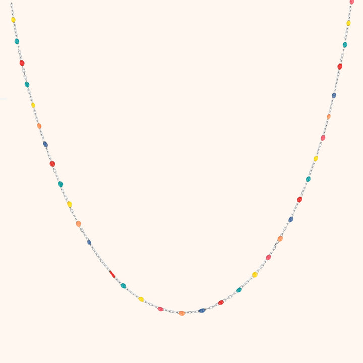 Elegant rainbow necklace for her, sterling silver & colorful beads, adjustable and a perfect gift.