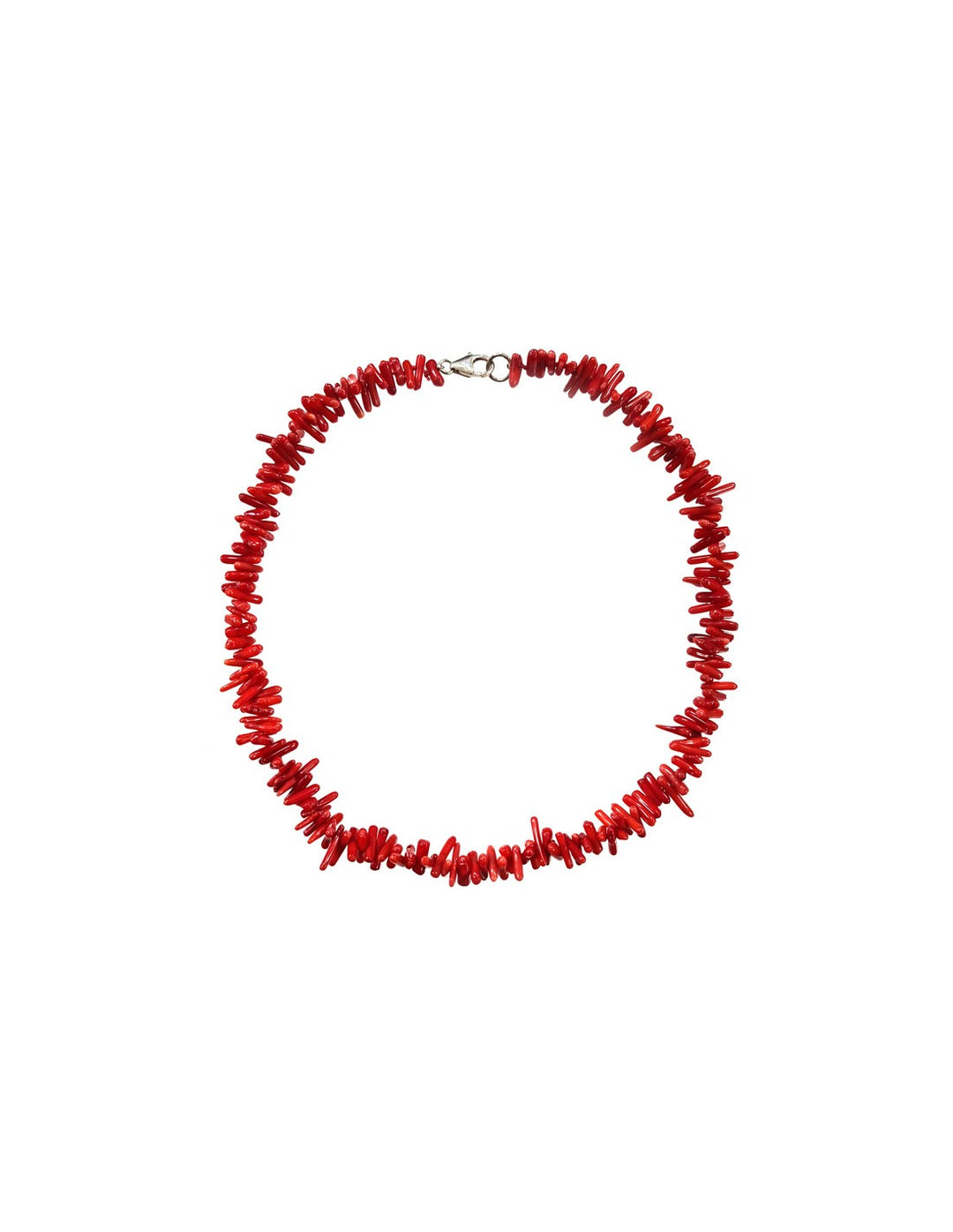 Stylish women's vibrant red coral beaded necklace. A beautiful gemstone jewelry piece and elegant fashion accessory.