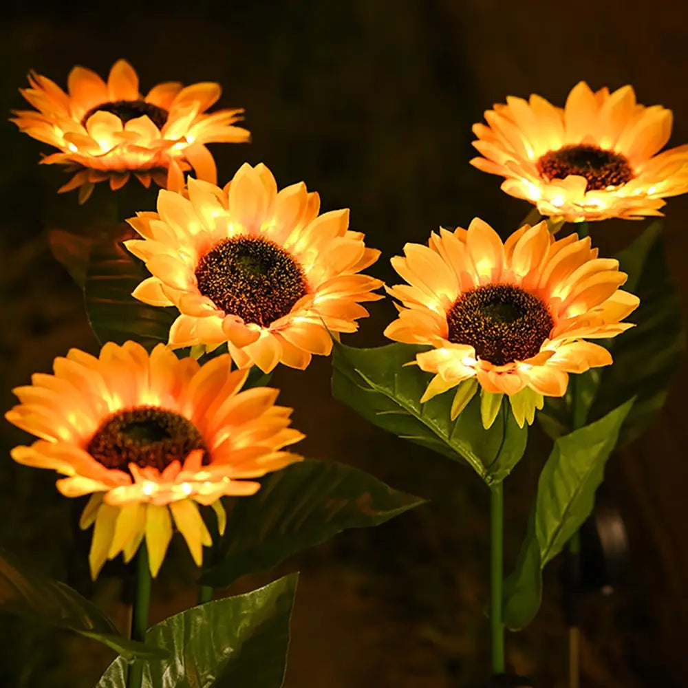 Decorative solar sunflower garden light, adding a cheerful touch to patios & landscapes, eco-friendly design.
