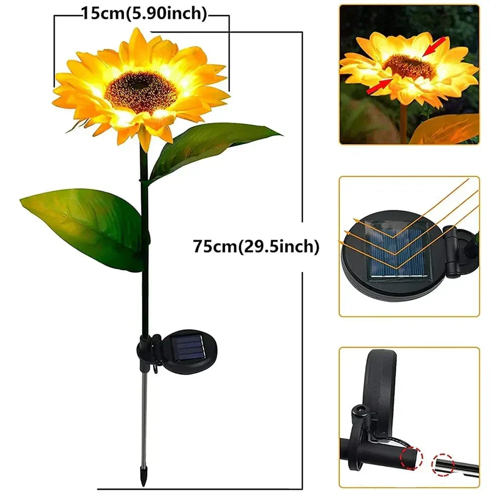 Waterproof solar sunflower lamp for garden pathways. Automatic, energy-efficient outdoor lighting & decor.