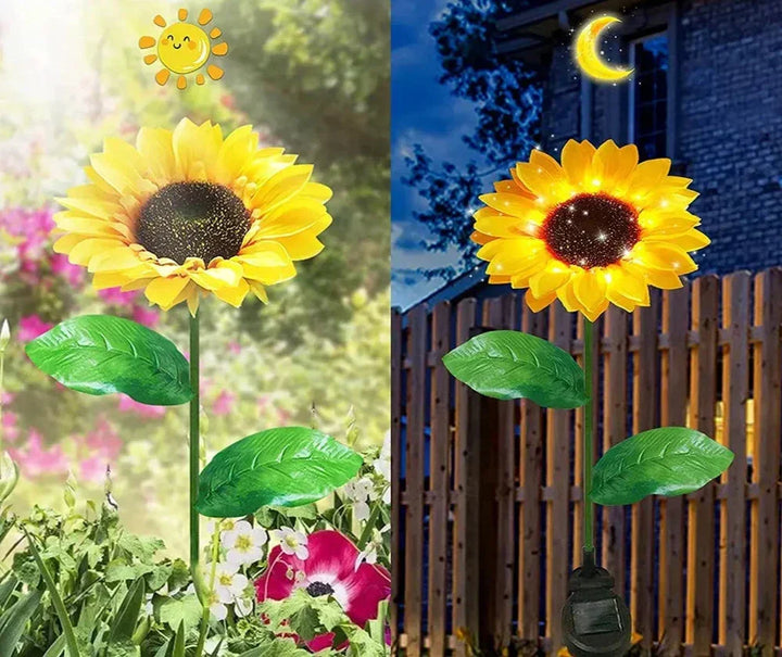 Bright solar sunflower garden light, ideal for illuminating patios, pathways & outdoor decor. Eco-friendly.