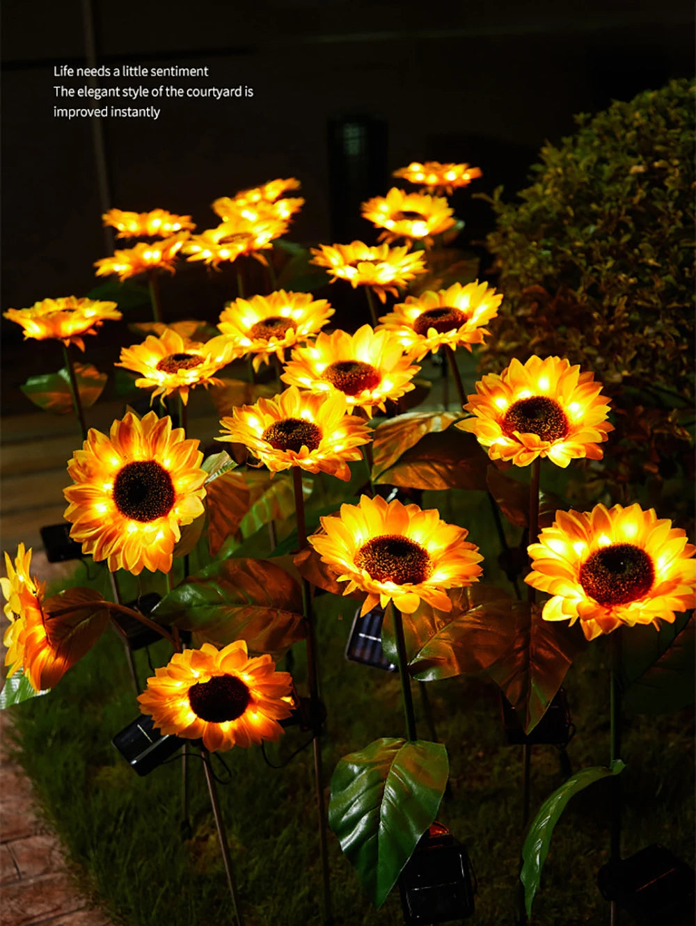 Charming solar sunflower garden light, perfect for outdoor decor. Waterproof & energy-saving landscape lighting.