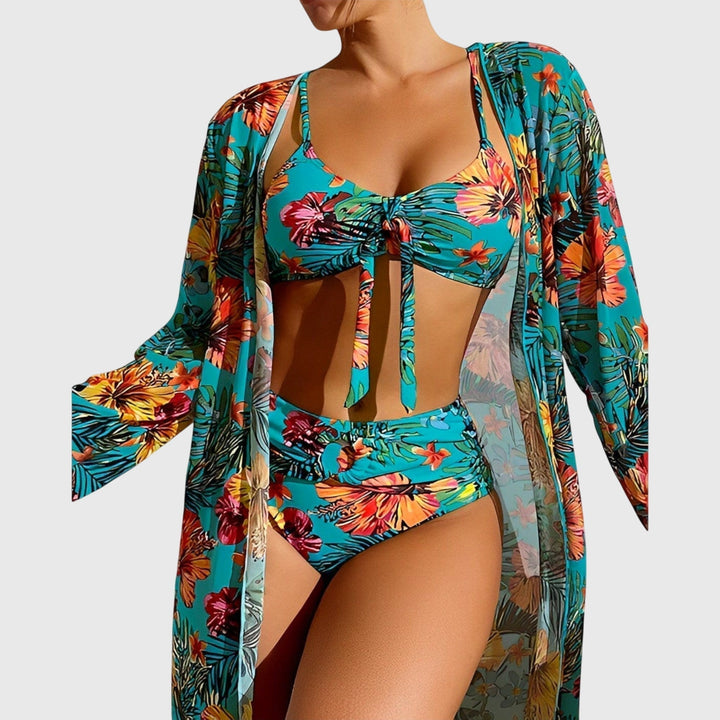 Flattering fit women's tropical print bikini swimsuit. Comfortable two-piece swimwear for stylish beach & poolside.