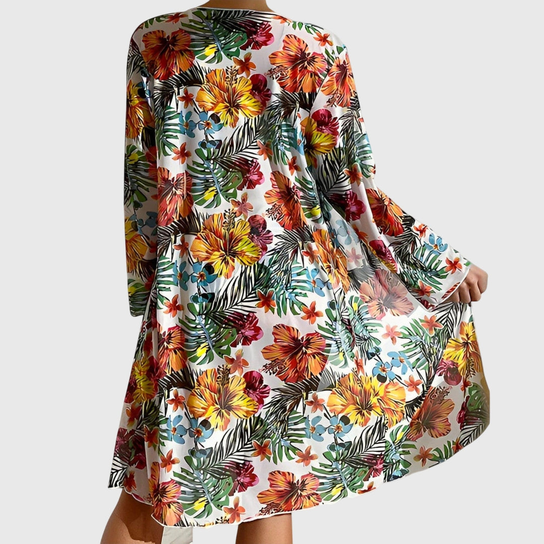Women's vibrant tropical print bikini set, two-piece swimwear. Essential summer beachwear for your next getaway.