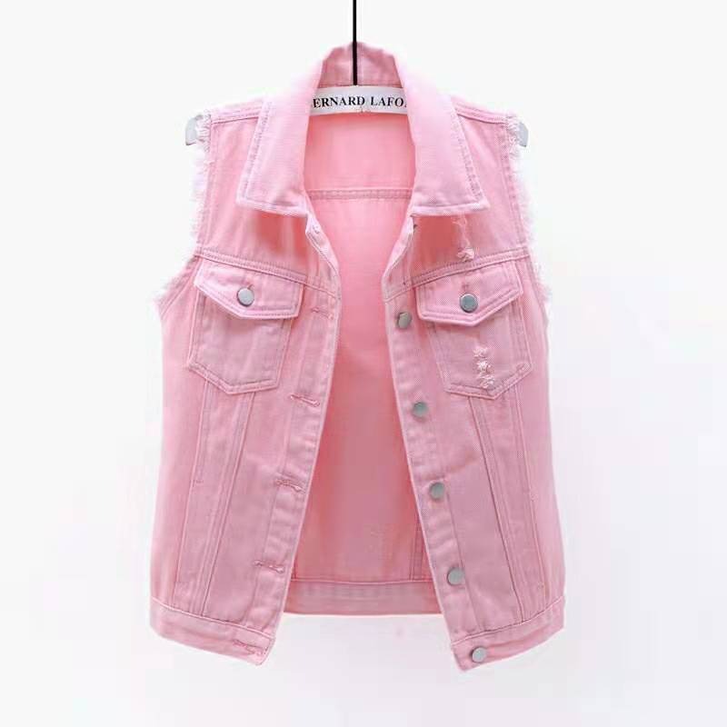 Expressive unisex denim statement vest, a colorful & vibrant streetwear layer for unique, casual fashion.