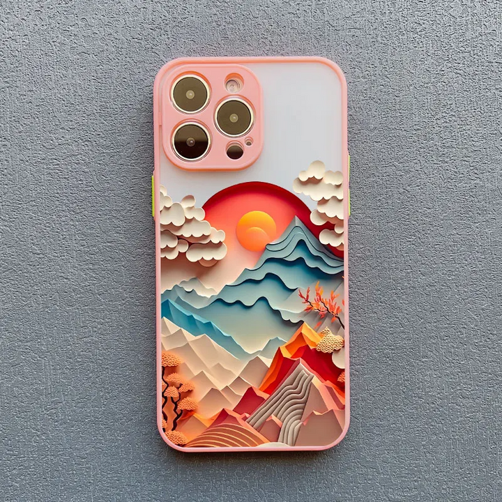 Protective women's iPhone case featuring a vibrant 3D dreamscape design. Shockproof phone cover accessory.