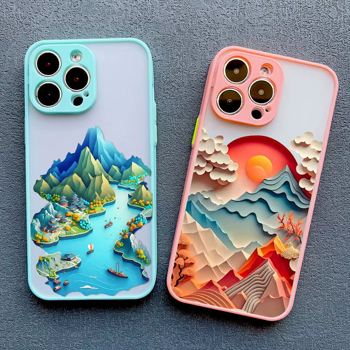 Colorful 3D Dreamscape iPhone case for women. A vibrant, protective & shockproof tech gear phone cover.
