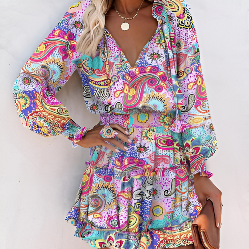 Stylish women's printed ruffle summer dress, ideal for casual outings or party wear.