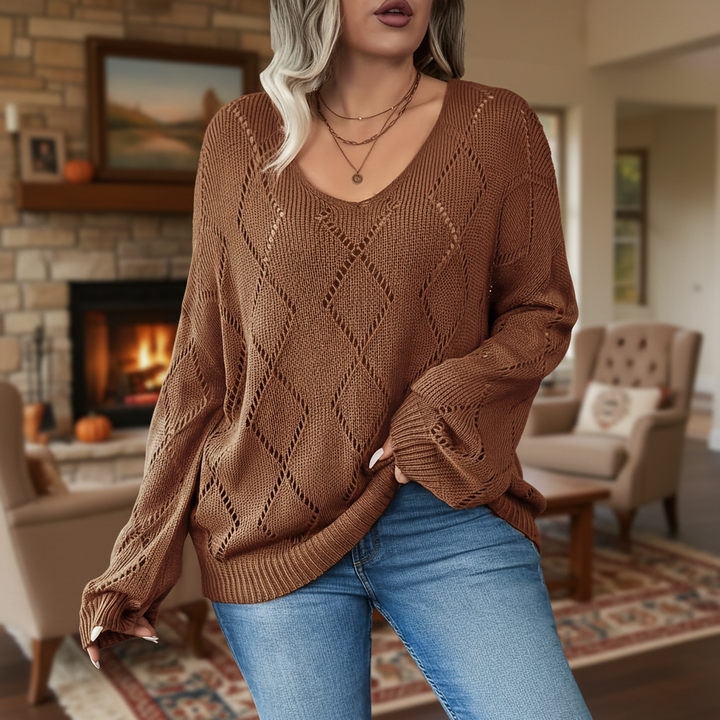 Viktoria women's oversized knitted jumper, cozy cotton blend for winter, casual style