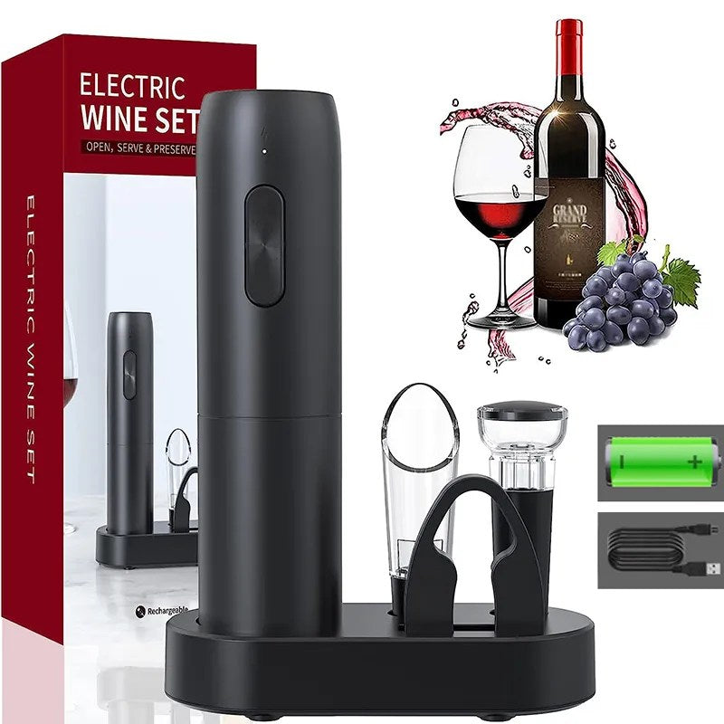 Elegant electric wine bottle opener, ideal gift for wine lovers. Effortlessly removes corks in seconds.