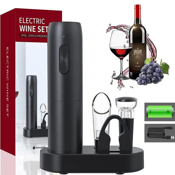 Elegant electric wine bottle opener, ideal gift for wine lovers. Effortlessly removes corks in seconds.