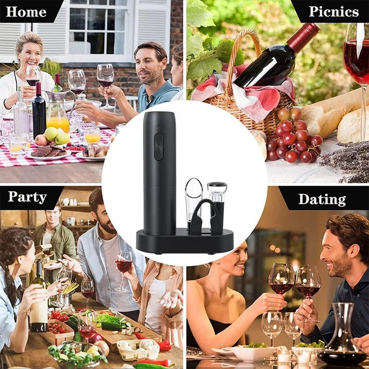 Modern automatic electric wine bottle opener. Fast rechargeable corkscrew for quick and easy wine enjoyment.