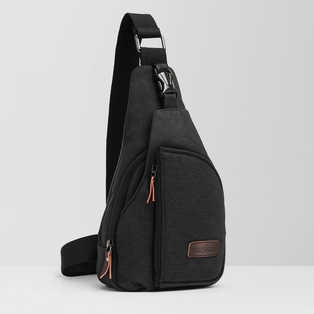 Small vintage style unisex sling bag for daily essentials. Nylon chest pack, perfect for travel & hands-free adventures.